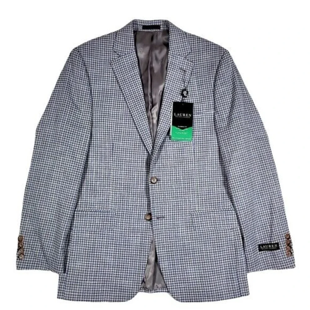 LRL Ralph Lauren Sport Coat Mens‎ 42L UltraFlex Grey Blue Check Blazer $295 NEW